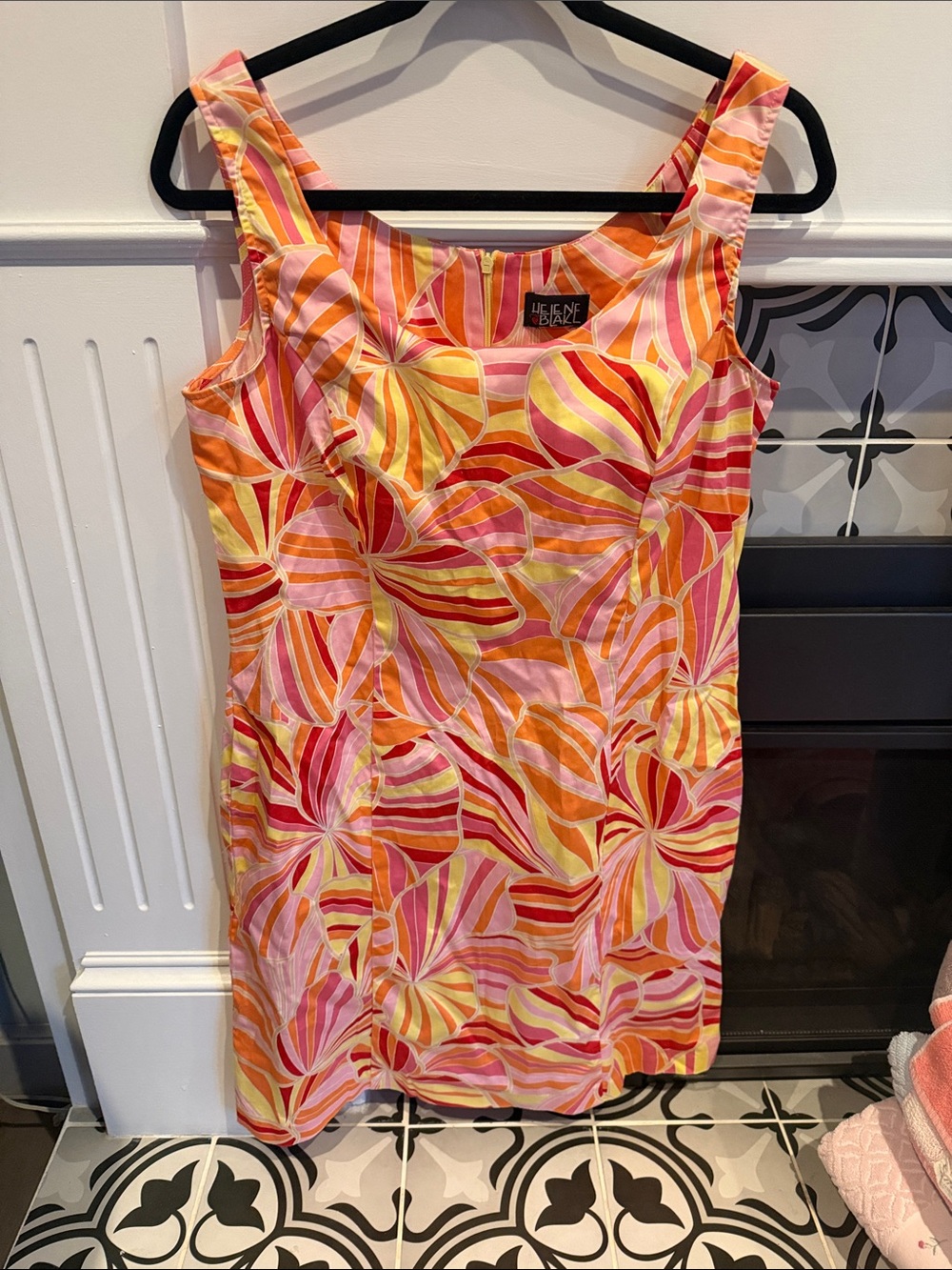 Retro Pink, Orange & Yellow Abstract Structured Sundress